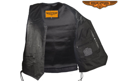 Mens Leather Motorcycle Vest With Huge Gun Pocket