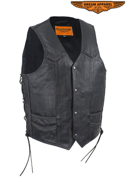 Mens Braided Leather Motorcycle Vest