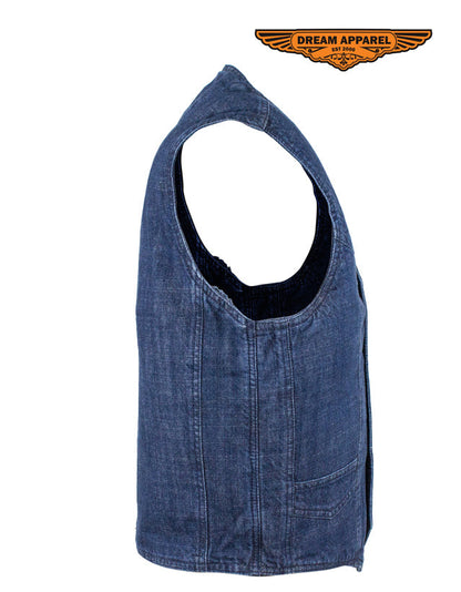 Mens Dark Blue Motorcycle Denim Vest