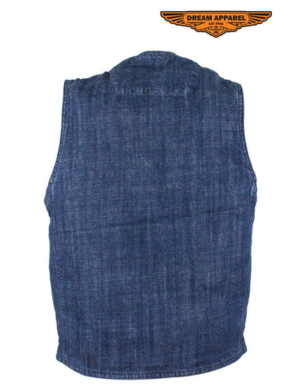 Mens Dark Blue Motorcycle Denim Vest