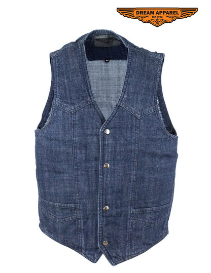 Mens Dark Blue Motorcycle Denim Vest