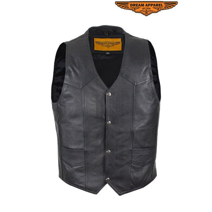 Mens Plain Biker Black Leather Vest