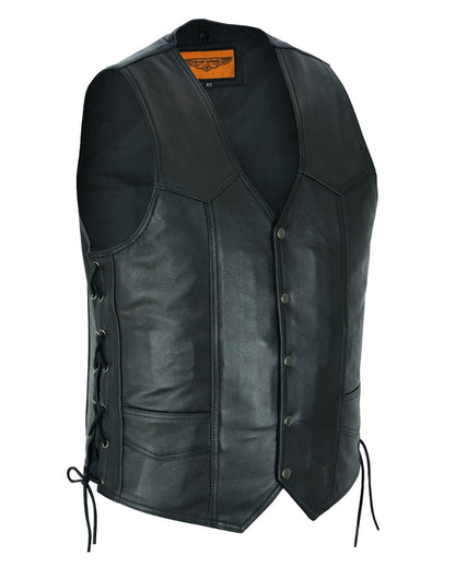 Mens Leather Vest With Concealed Carry inside Pockets Side Laces