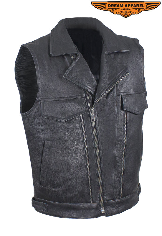 Mens Leather Vest With Over 10 Pockets