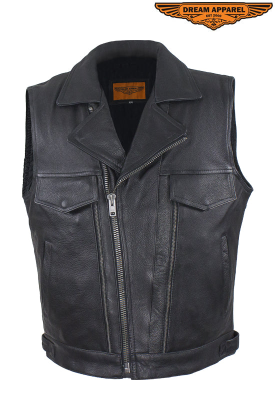 Mens Leather Vest With Over 10 Pockets