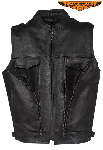 Dream Apparel Mens Leather Club Vest With Conceal Carry Pockets