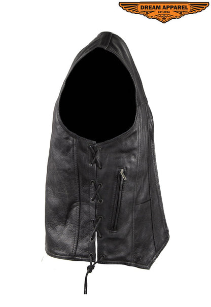 Mens Plain Leather Vest With Zipper Front