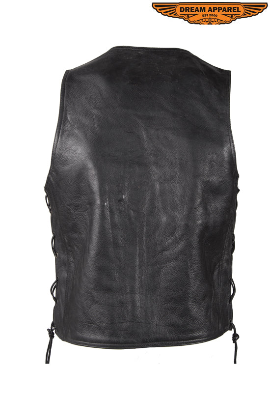 Mens Plain Leather Vest With Zipper Front