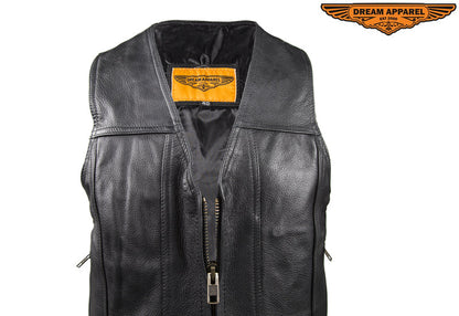 Mens Plain Leather Vest With Gun Pocket