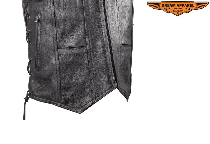 Mens Plain Leather Vest With Gun Pocket