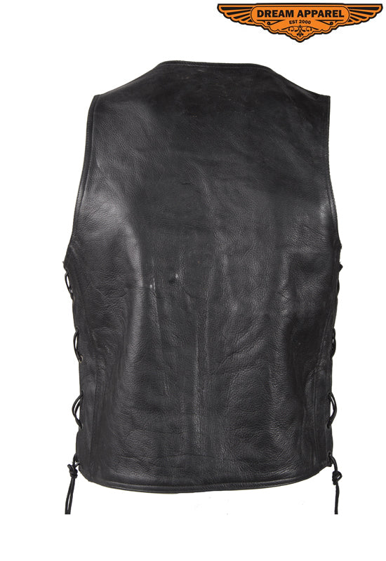 Mens Plain Leather Vest With Gun Pocket