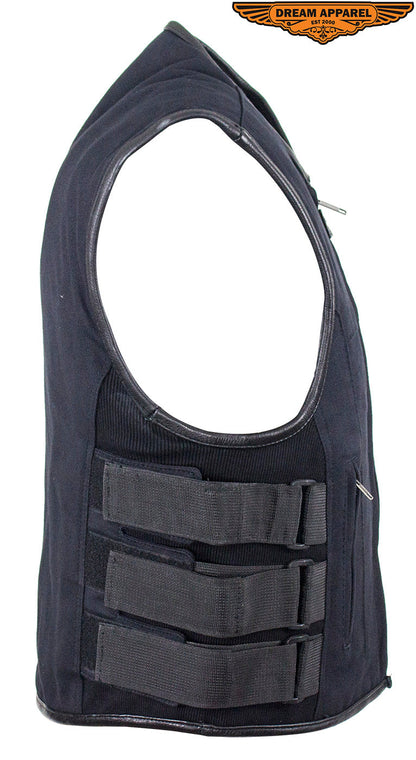 Mens Canvas Motorcycle Vest With Two Conceal Carry Pockets