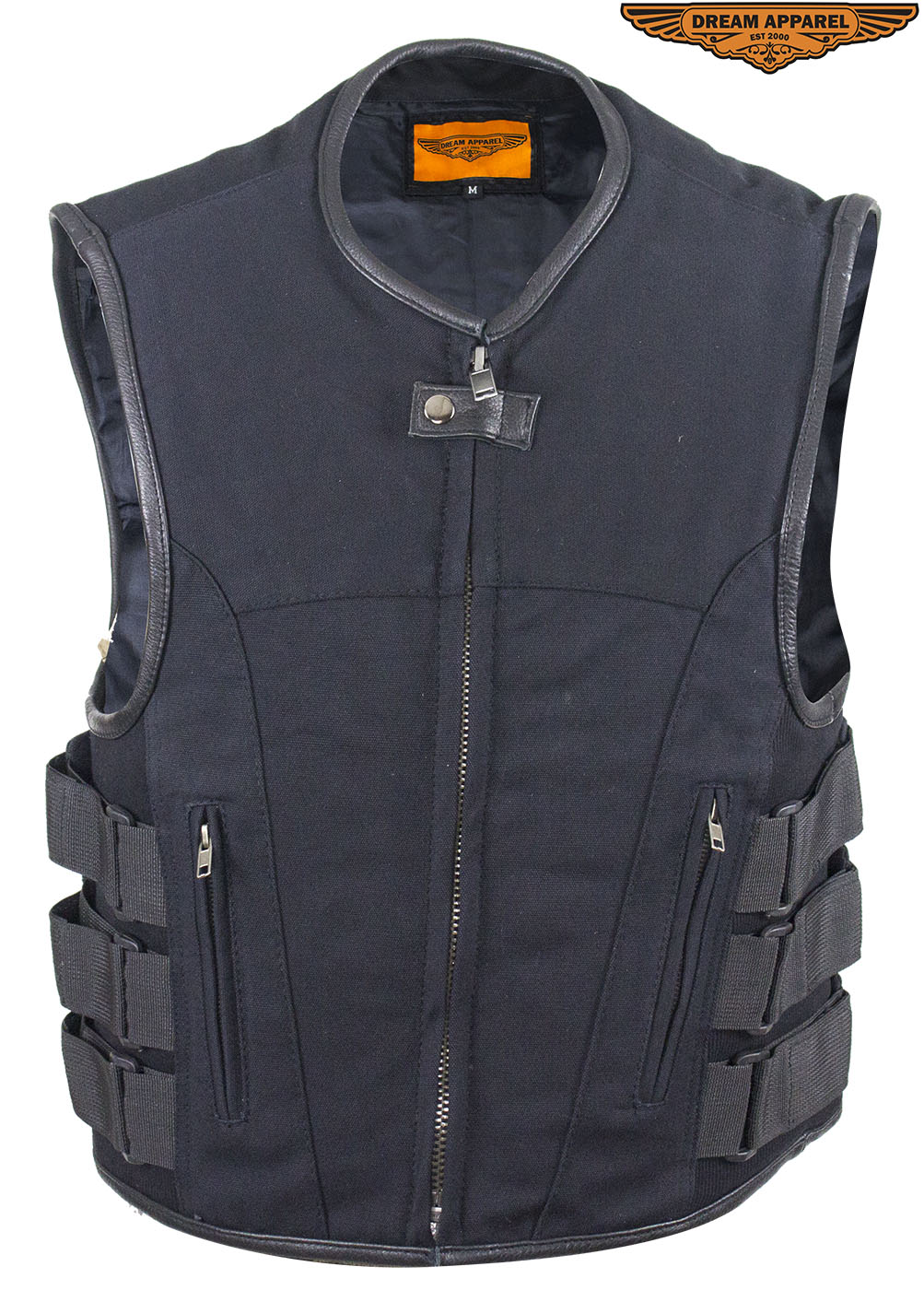 Mens Canvas Motorcycle Vest With Two Conceal Carry Pockets