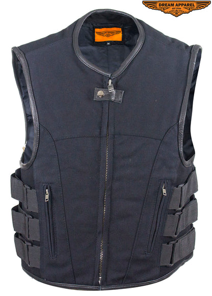 Mens Canvas Motorcycle Vest With Two Conceal Carry Pockets