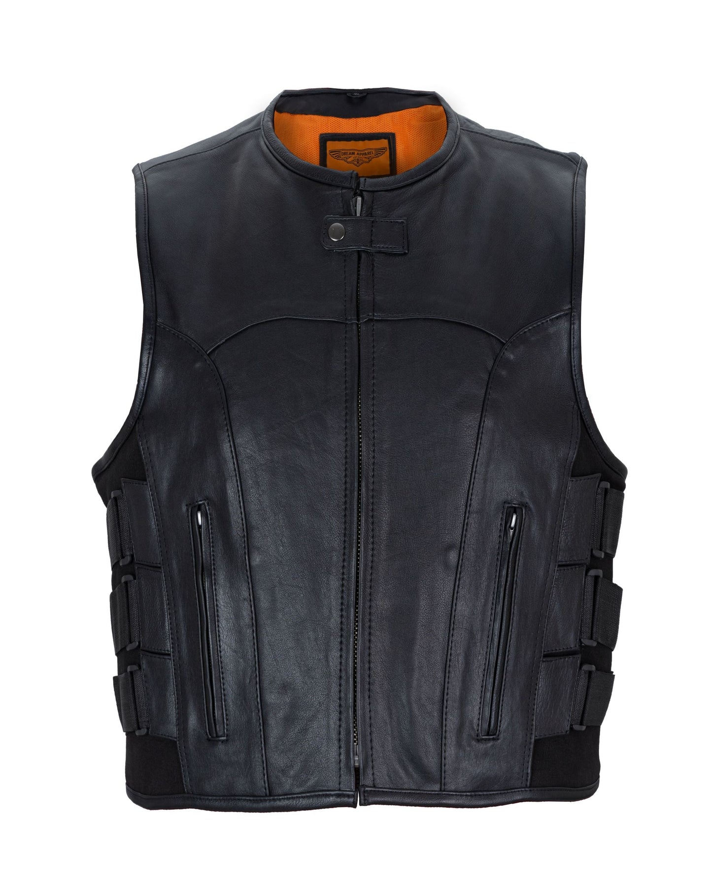 Mens Leather Bullet Proof Style Vest With Straps Cowhide Leather