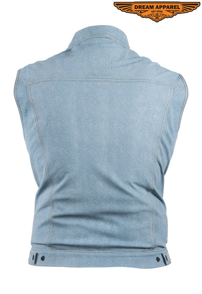 Mens Leather Vest With Denim Look