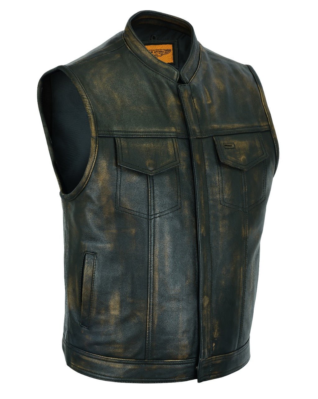 Mens SOA Style Motorcycle Club Vest Naked Distressed Brown Leather