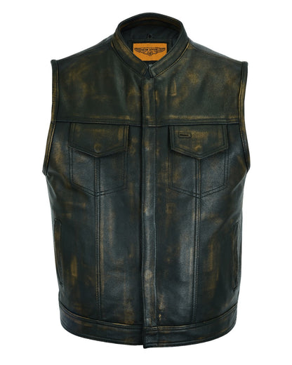 Mens SOA Style Motorcycle Club Vest Naked Distressed Brown Leather