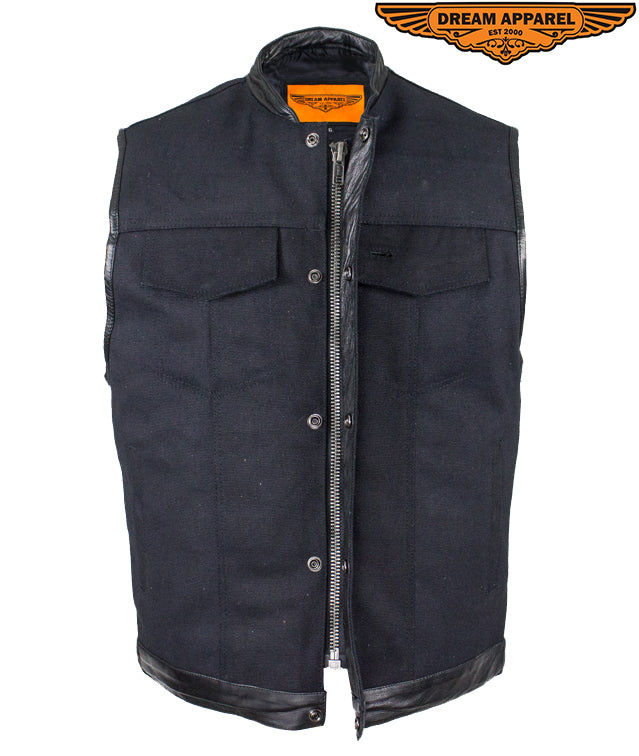 Mens Black Canvas CLUB VEST® with Zipper and Snaps on Front