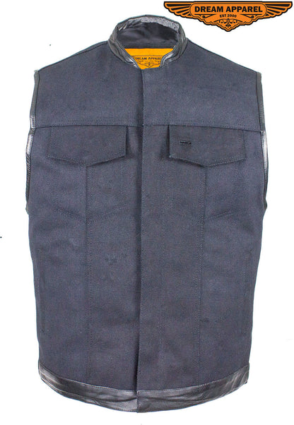 Mens Black Canvas CLUB VEST® with Zipper and Snaps on Front