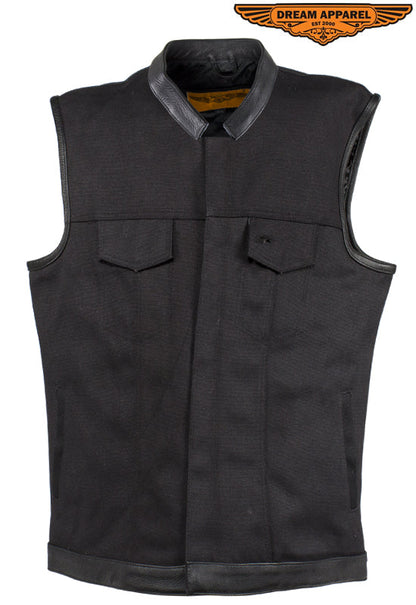 Mens Black Canvas CLUB VEST® with Zipper and Snaps on Front