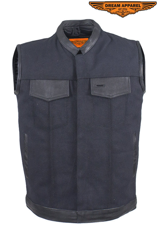 Mens Black Canvas CLUB VEST® with Zipper and Snaps on Front