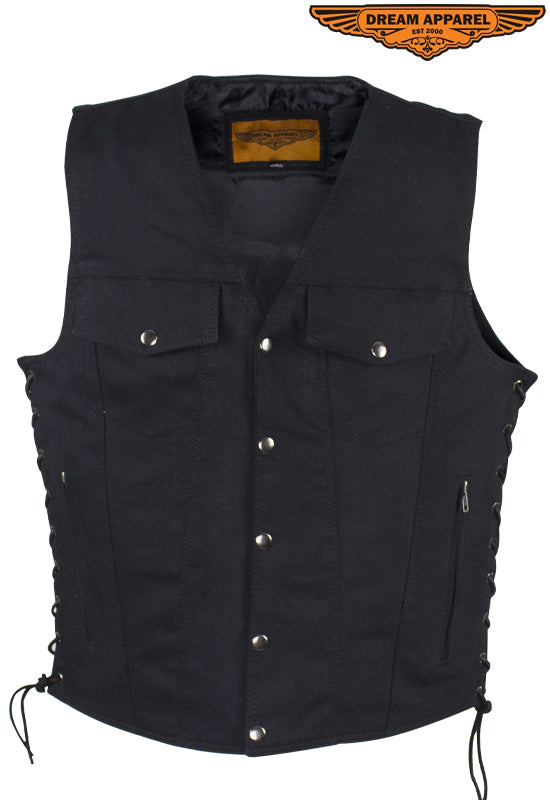 Men’s Black Denim Motorcycle Club Vest