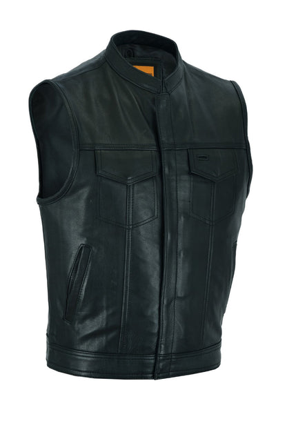 Dream Apparel Mens Motorcycle CLUB VEST Naked Cowhide Leather, Concealed Gun Pockets