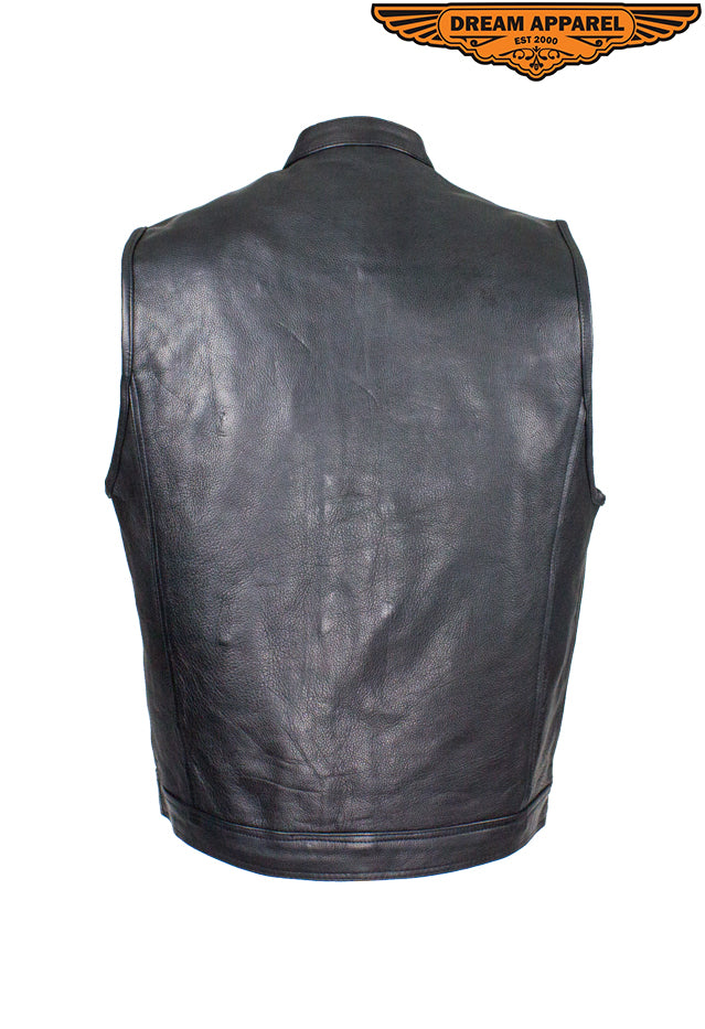 Dream Apparel Mens Motorcycle CLUB VEST Naked Cowhide Leather, Concealed Gun Pockets