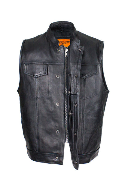 Dream Apparel Mens Motorcycle CLUB VEST Naked Cowhide Leather, Concealed Gun Pockets