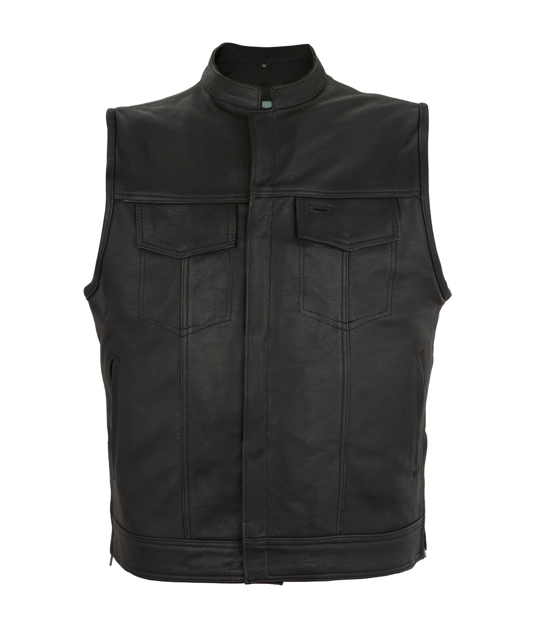 Dream Apparel Mens Motorcycle CLUB VEST Cowhide Leather, Zipper Front, Concealed Front Snaps