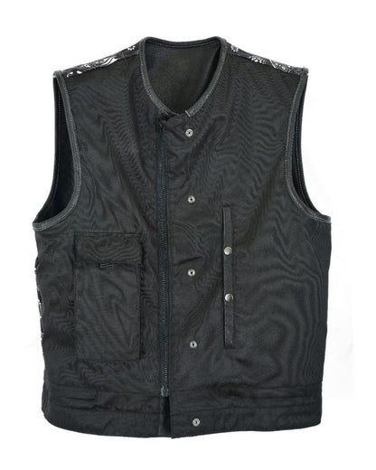 Dream Apparel Mens Club Vest Black Paisley Liner, White Thread Front Zipper Conceal Gun Pockets