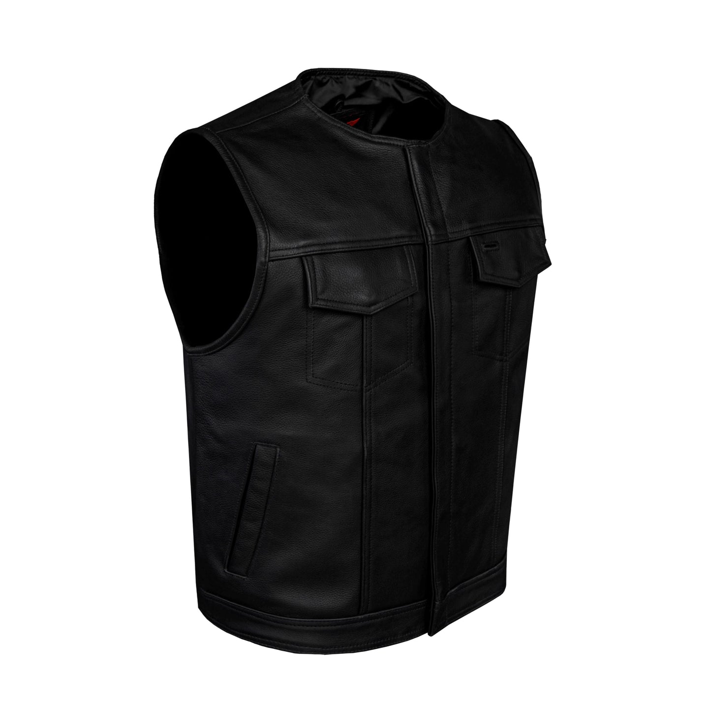 Dream Apparel Mens Motorcycle Collarless CLUB VEST® with Black Liner & Zipper Front Closure