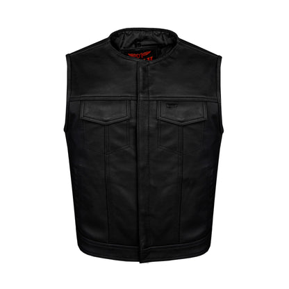 Dream Apparel Mens Motorcycle Collarless CLUB VEST® with Black Liner & Zipper Front Closure