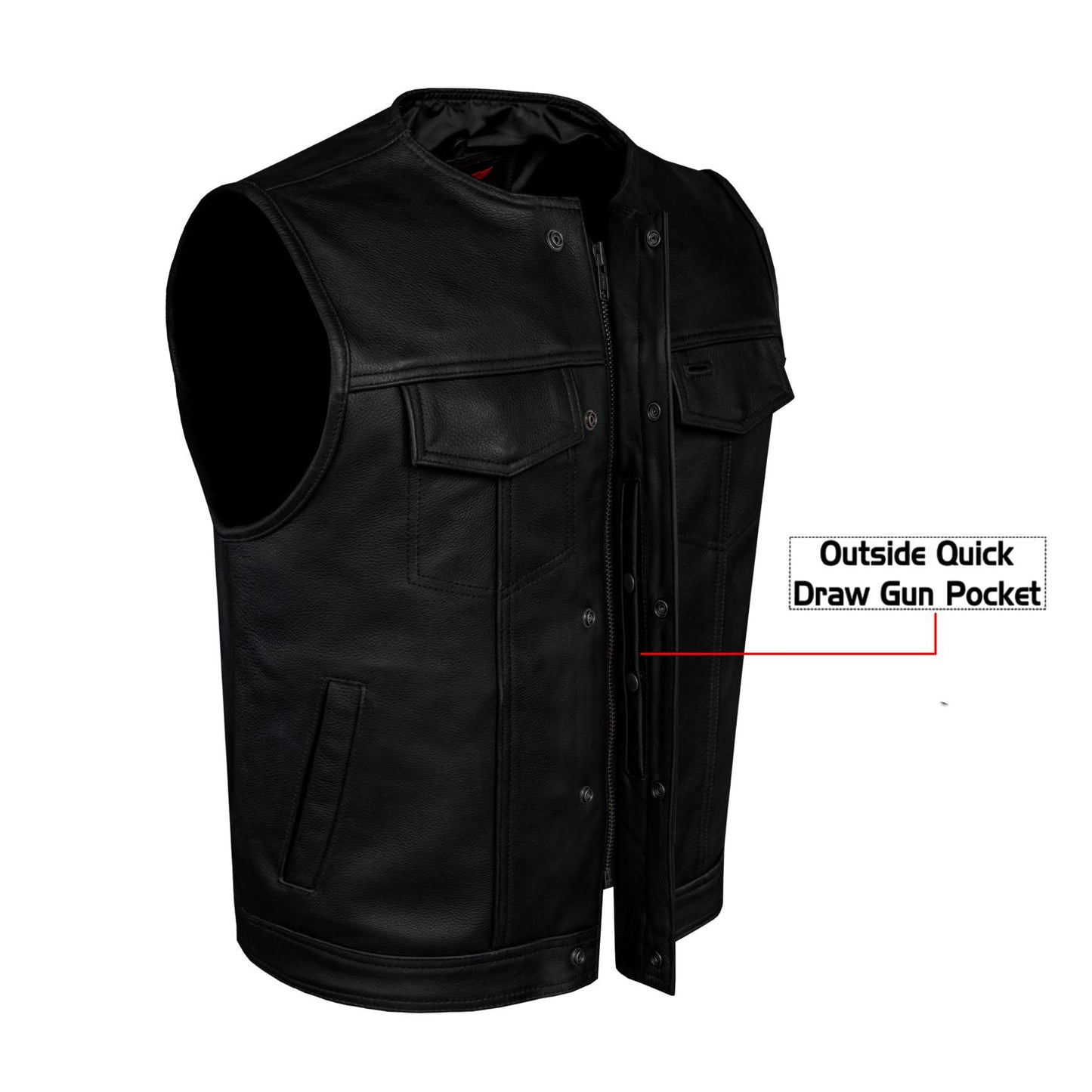 Dream Apparel Mens Motorcycle Collarless CLUB VEST® with Black Liner & Zipper Front Closure