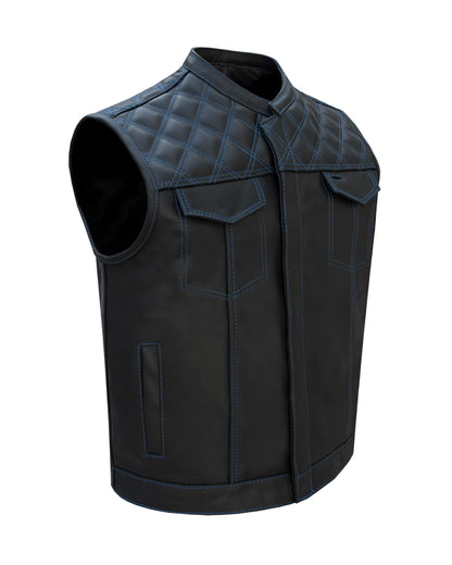 Dream Apparel Mens Black Vest BLUE Thread Diamond Padding