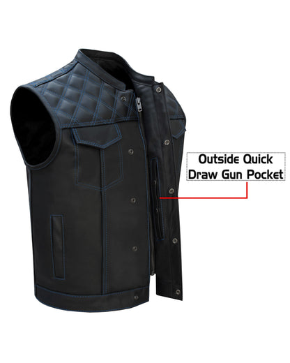 Dream Apparel Mens Black Vest BLUE Thread Diamond Padding