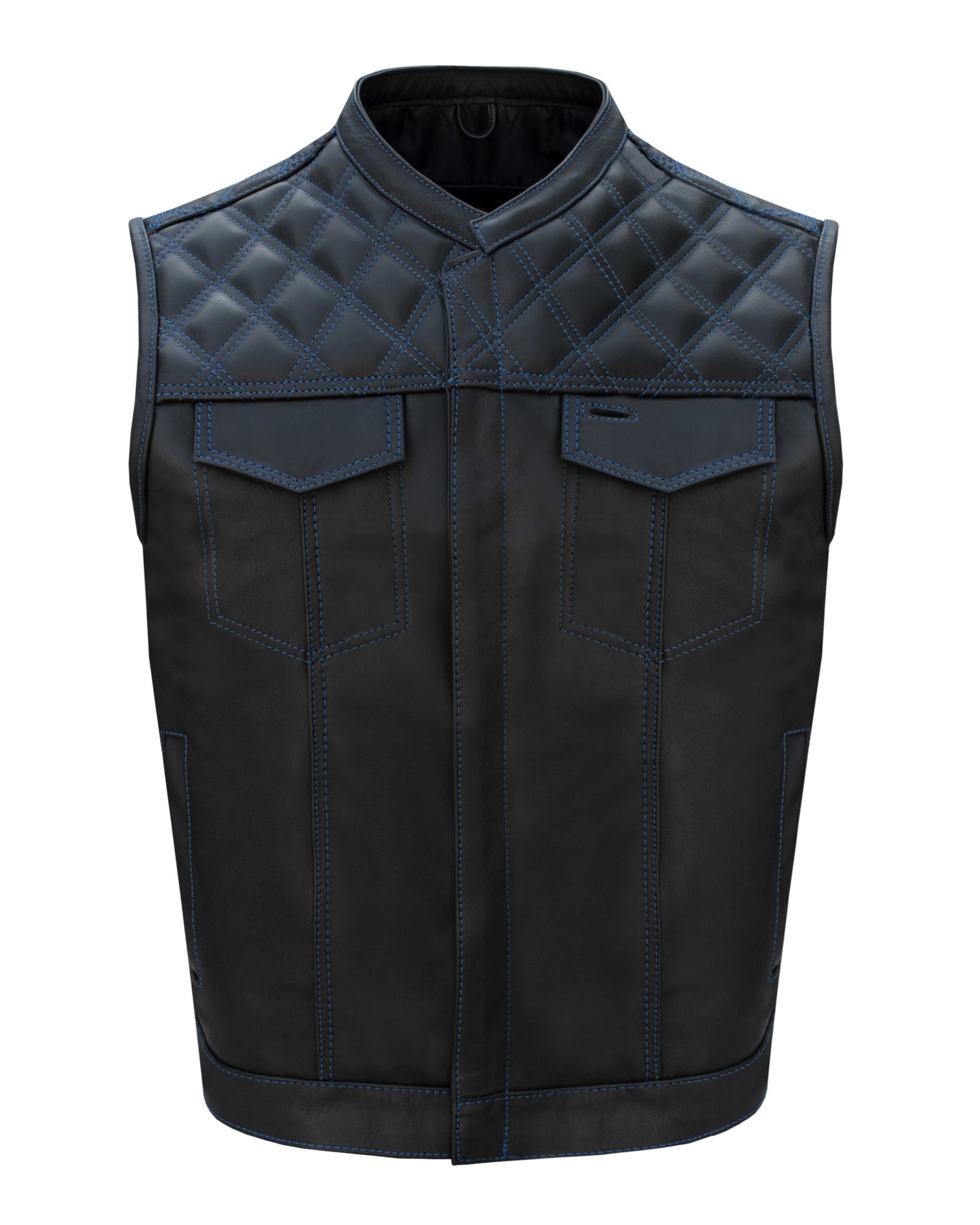 Dream Apparel Mens Black Vest BLUE Thread Diamond Padding