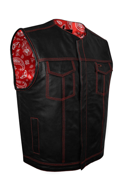 Mens SOA Vest Red Thred Club Vest, Conceal Carry Pockets, Red Paisley Lining