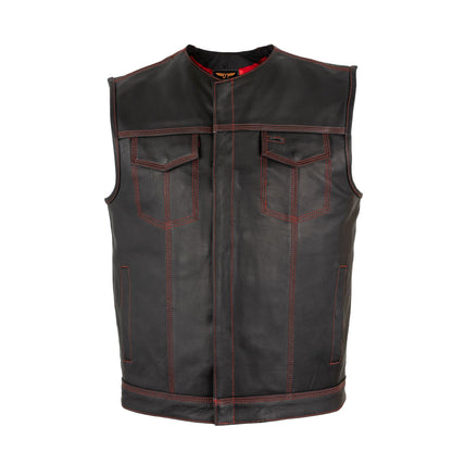 Mens SOA Vest Tripple Red Thred Club Vest, Concealed Gun Pockets, Red Lining