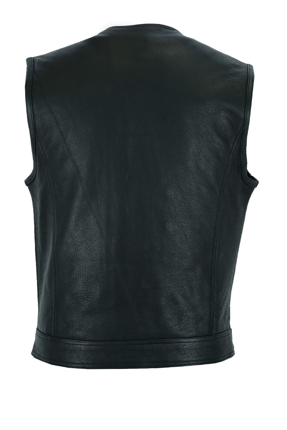 Mens Leather Motorcycle Club Vest With Zipper & No Collar