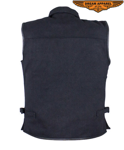 Dream Apparel Mens Single Panel Canvas Motorcycle Vest With Conceal Carry Pockets