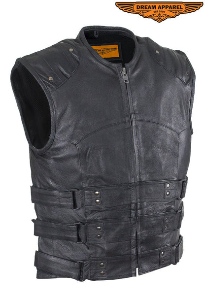 Mens Genuine Leather Replica Swat Vest With Gun Pocket