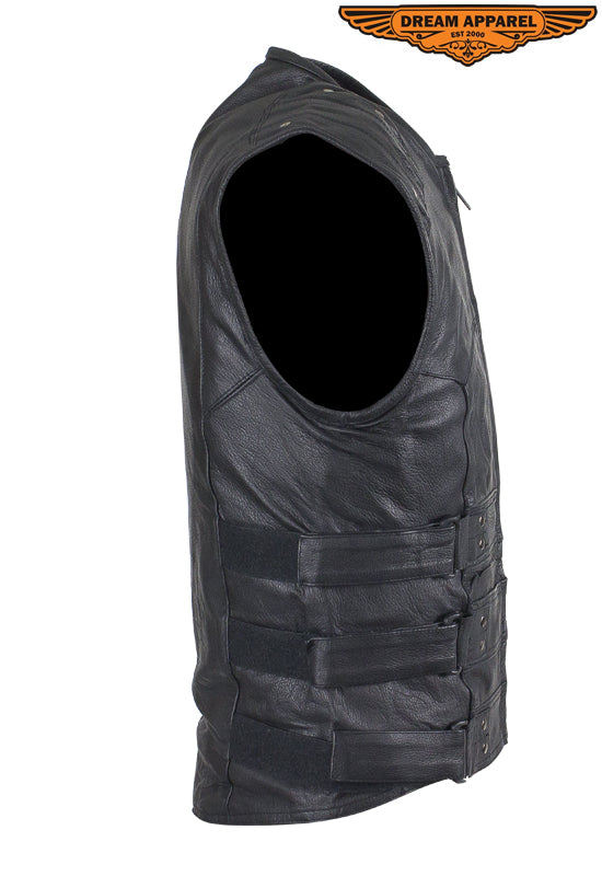 Mens Genuine Leather Replica Swat Vest With Gun Pocket