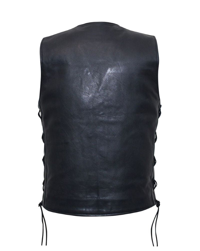 Mens Leather Vest With Concealed Gun Pockets Side Laces