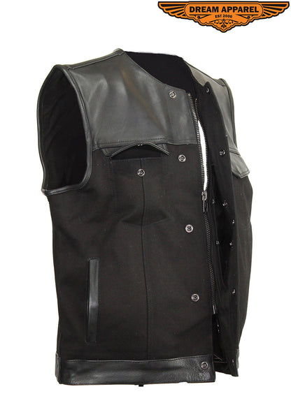 Motorcycle Leather and Canvas Club Vest®