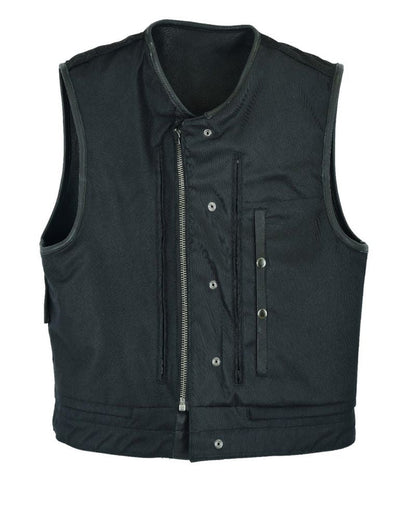 Mens Club Vest Low Cut - Mens Leather Motorcycle Club Vest® Conceal Gun Pockets