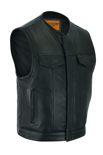 Mens Club Vest Low Cut - Mens Leather Motorcycle Club Vest® Conceal Gun Pockets