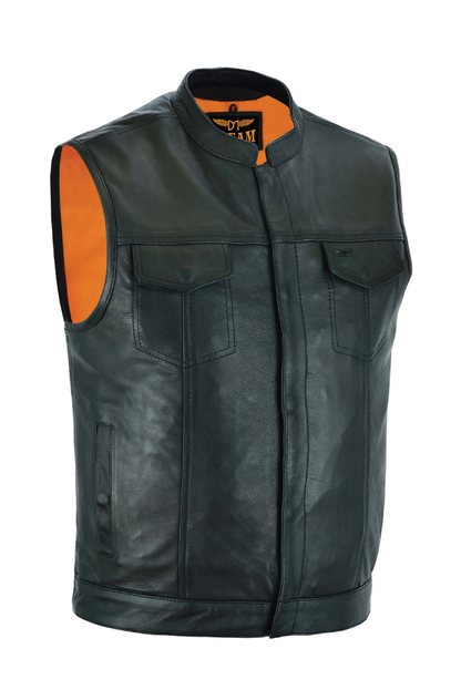 Dream Apparel Club Vest Gun Pockets, Front Zipper,Concealed Snaps,Premium Naked Cowhide Leather