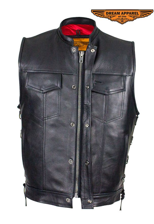 Dream Apparel Leather Conceal Carry Pocket Vest with Red Liner